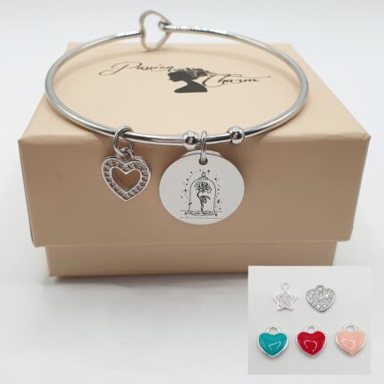 Bracciale rigido con medaglia Ohana stitch e ciondolo a scelta